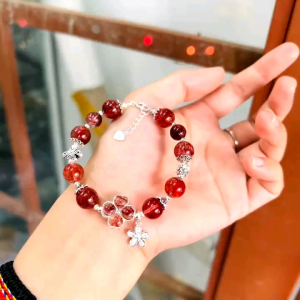 Q667 Lắc Bạc Thạch Anh Tóc Đỏ Hỏa và Thổ - Phong Thuỷ TUDO