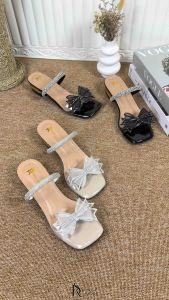 Sandal Heels Pesta Wanita Tali Permata Hak 3 Cm