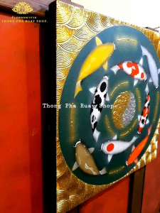 ภาพวาดปลา8ตัว ภาพติดผนังมงคล ภาพติดหัวเตียง ภาพติดห้องรับแขก กรอบรูปปลาคาร์ฟ ภาพปลาฮวงจุ้ย