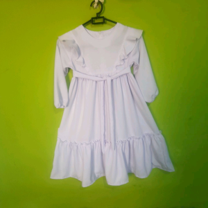 Gamis putih anak perempuan manasik model ruffle bahu usia2-12 tahun
