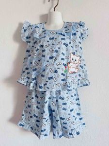 🌸ชุดนอนเด็ก 8-9ขวบ แขนกุดระบายขา3ส่วน ผ้าทีซีผ้าอองฟอง