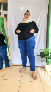 Celana Skinny Jeans Cargo Super Jumbo Rekomendasi BB 85kg hingga 140kg Bahan Soft Jeans Melar Adem - Hoshi Byulbutik