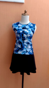 atasan wanita biru motif bunga XS cewek kutung remaja blouse santai cute 11 12 13 thn