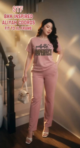 Pink Coordinated Set Fit to XL Frame T-Shirt with "Perfectly Imperfect" Text and Heart Design Casual Home or Outfit with White Handbag and Sandals