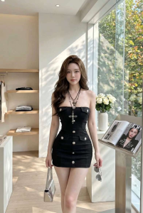 Đầm Body cúp nắp túi  phối cúc sang chảnh 2 màu 4 size dress