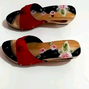 sandal wedges natural airbrush 5cm sanggul / sandal kelom geulis wedges airbrush / wedges sandal / sandal wedges wanita