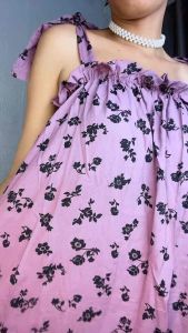 Loly Midi Dress Rayon Bali | Motif Bunga Viola | Muat Jumbo | Gaun Malam