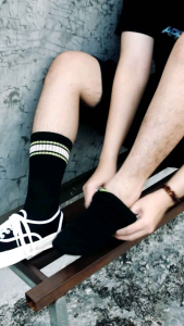 APPEARS SOCKS - OS BLACK GREEN STRIPS WHITE - Kaos kaki motif