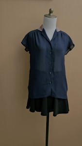 atasan kemeja wanita biru tua navy PIA PLUCK cewek M L lengan pendek kerja kuliah