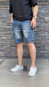 TPPJEANS M-Cargo Shorts กางเกงยีนส์ขาสั้นชายคาร์โก้ ทรงเหนือเข่า กระเป๋าหน้าเฉียง กระเป๋าใช้งานได้ทั้ง 6 กระเป๋า สีบลูฟอก เป้าซิป ทรงสวย Size 28-36
