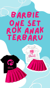 Setelan Baju Rok Barbie Anak Perempuan  Bahan Katun Usia 1-5 Tahun  Lengan Pendek