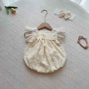 (3-12kg) Body Cánh Tiên Kem Ren Thêu NHÍM XÙ KIDS Cho Bé Gái Sơ Sinh Đầy Tháng Thôi Nôi B100