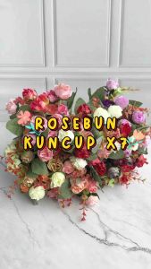 ROSE BUN KECIL KUNCUP CABANG 7 1 CABANG 3 KEPALA TOTAL 21 KEPALA BUNGA PALSU BUNGA KAIN HIAS RUANG TAMU TABLE DECORATION