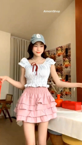 AimornShopp (ขายแยกชิ้น)เสื้อเกาะอก สีสันสดใสรับซัมเมอร์สุดๆ งานด้านหลังเป็นสม็อค ผ้าใส่สบายมาก