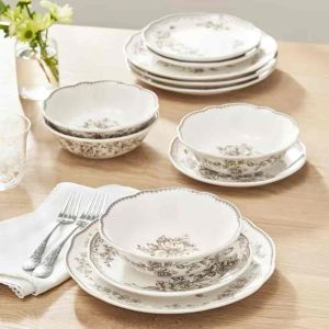 The Pioneer Woman 12-Piece Stoneware Dinnerware Set Agatha Brown