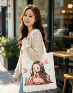 Demon Slayer Nezuko Canvas Tote Bag Double Print Large 32x38cm Student & Office Shoulder Bag
