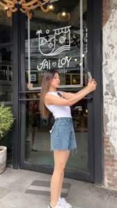 กางเกงยีนส์ขาสั้นปลายขาตัดไม่ยืดยาว 15 นิ้ว เป้า 12-13 นิ้ว