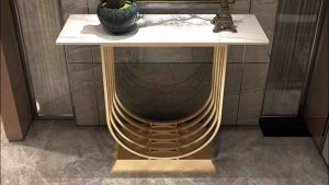 Kệ đứng bàn console trang trí phòng khách cạnh cửa nhà mặt đá chữ nhật chân chữ U sang trọng BC-07