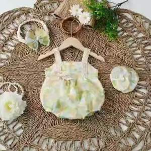 (3-12kg) Body Hoa Nổi Màu Xanh Phối Ren NHÍM XÙ KIDS Cho Bé Gái Sơ Sinh Đầy Tháng Thôi Nôi B056