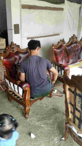 Sofa Tamu Kayu Jati 2 Kursi 2 Bangku Besar Kecil Dan Meja  Kwalitas Pasaran