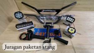 Stang Trail Paketan Stang Trail Monster Plat Hitam+Adaftor Stang+Gas Spontan 3 Tombol+Lampu Sorot LED=Gratis Saklar