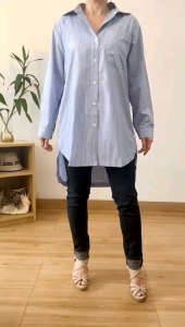 ECLAIRE 063 Kemeja Wanita Tunik Side Button Salur Stripe Garis Kerja Kantor Basic Kasual Casual lbz