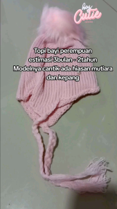 T.I - Topi Kupluk Anak Import Rajut Pompom Mutiara Kepang