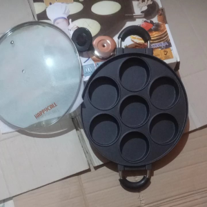 Cetakan Kue Teflon 7 Lubang Datar Merk Happy Call: Lengkap dengan Tutup Kaca, Cetakan Kue Lumpur / Martabak Mini Bahan Teflon Anti Lengket