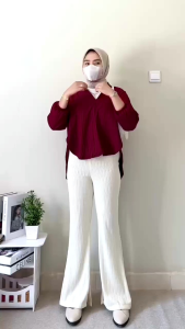 Cutbray Knit Premium - Celana Panjang Wanita Highwaist - Kullot Loose Pants Korean Style - Celana Cutbray Knit Premium Model Bawah Belah