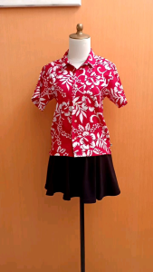 atasan kemeja wanita merah motif bunga OP OCEAN PACIFIC cewek M lengan pendek kerja kuliah