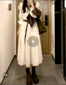 White long sleeve dress womens new style long and short dress