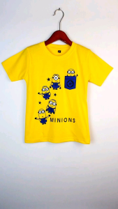 KFS 11 Baju Kaos Anak Laki Perempuan Cotton 30s Gambar Minion Saku Kuning