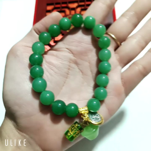 Jade Lucky Charm Bracelet with Money Bar St. Benedict and Green Mantra