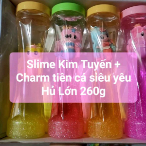 Slime kim tuyến 2 màu + charm nàng tiên cá cute hủ lớn 260g