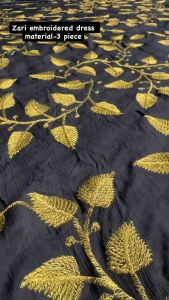 Black & Gold Silk Embroidered Dress Material (3-Piece Set) – Zari Detailing