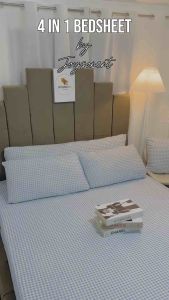 Pastel Gingham 4in1 Spandex Cotton Bedsheet Set with Free Zippered Pouch No Gusot Lukot