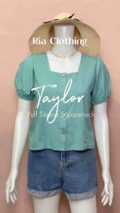Taylor Squareneck Button Blouse Puff Sleeves Quality Korean BangkokInspired Trendy Casual Office Top