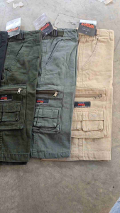 กางเกงผ้าสีขาสั้น กางเกงขาสั้นหลายกระเป๋า กางเกงใส่สบาย กางเกงทรงผู้ใหญ่