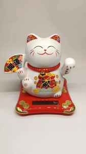 Solar moving maneki neko cat solar powered ceramic cat white ceramic cat ceramic solar powered cat fortune cat lucky cat money cat porcelain cat ceramic waving cat ceramic maneki neko solar waving cat