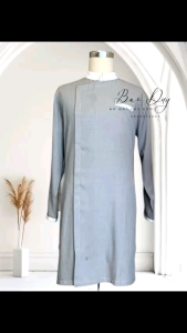 Áo dài nam viền cổ màu xám