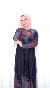 Gamis Wanita Muslimah Gretha Jumbo Maxy Dress Bahan Calvin Jeans Motif Allsize LD110-140