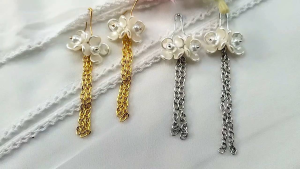 Hijabnur1 - Sepasang Anting Hijab - Anting Juntai Panjang Aksen Bunga Handmade