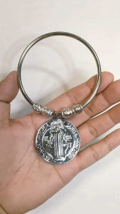 St. Benedict Miraculous Medal 1.75 Silver Protection Against Evil with Free Pouch