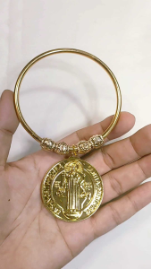 St. Benedict Miraculous Medal Door Chimes Gold Hunger for Protection Against Evil. Free Pouches