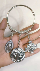 St. Benedict Door Chimes Hanger Three Silver Medal for Protection Against Evil with Pouch