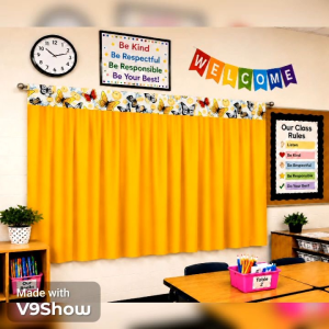 Chalkboard curtain by Mariya Amanda (50 x 60 inches) for school decorations