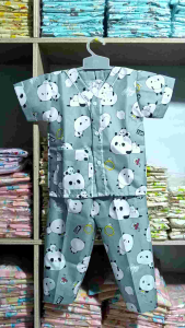 Noko Acuk Baju Tidur Anak Perempuan Usia 1-12 Tahun Motif Rainbow Cloud / Piyama Tanpa Kerah / Setelan Piyama Anak
