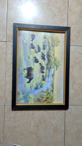 Hiasan dinding cetak gambar plus bingkai pemandangan kerbau ukuran 35*53