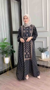 Gamis Kazastan Dress Rayon Busui Lengan Panjang Balon Tebal Adem Nyaman