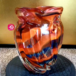ORANGE HAND BLOWN ART GLASS VASE (USED)• Japan Surplus